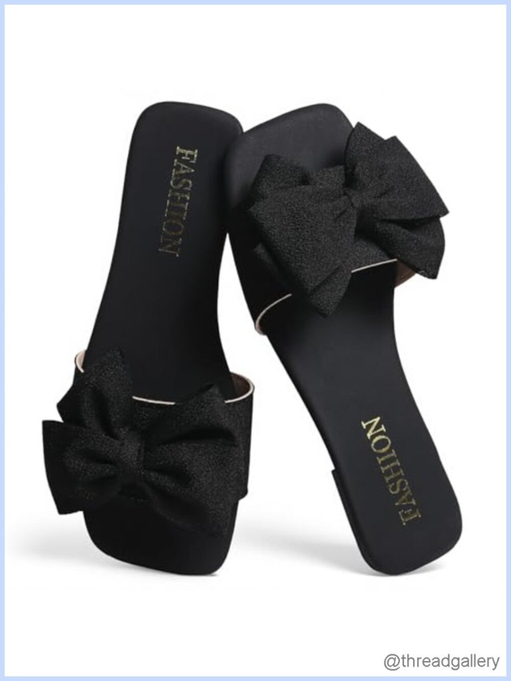 Square Toe Flat Slide Sandals with Flower Bow Faux Leather Summer Slippers